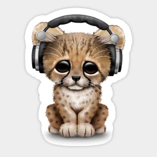 Cute Cheetah Cub Dj Wearing Headphones Sticker